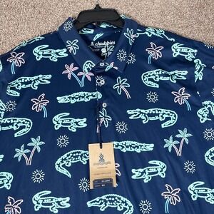 Chubbies Mens XXL Neon Glade Performance Polo 2.0 Navy Crocodile Palm Tree Shirt